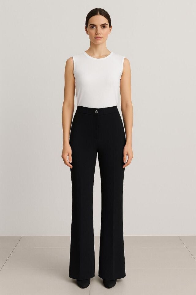 1442 SUZANNA BELİ YANDAN YARIM LASTİKLİ İSPANYOL PAÇA PANTOLON #03-25#