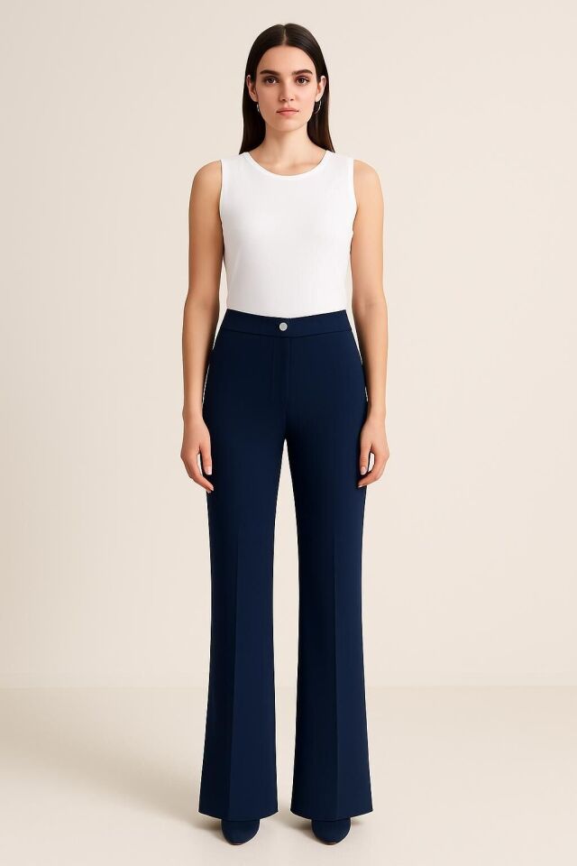 1442 SUZANNA BELİ YANDAN YARIM LASTİKLİ İSPANYOL PAÇA PANTOLON #03-25#