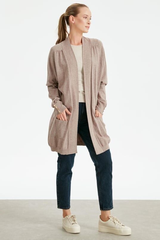 21277.1 OMUZLARI BÜZGÜ DETAYLI TRİKO HIRKA QKS