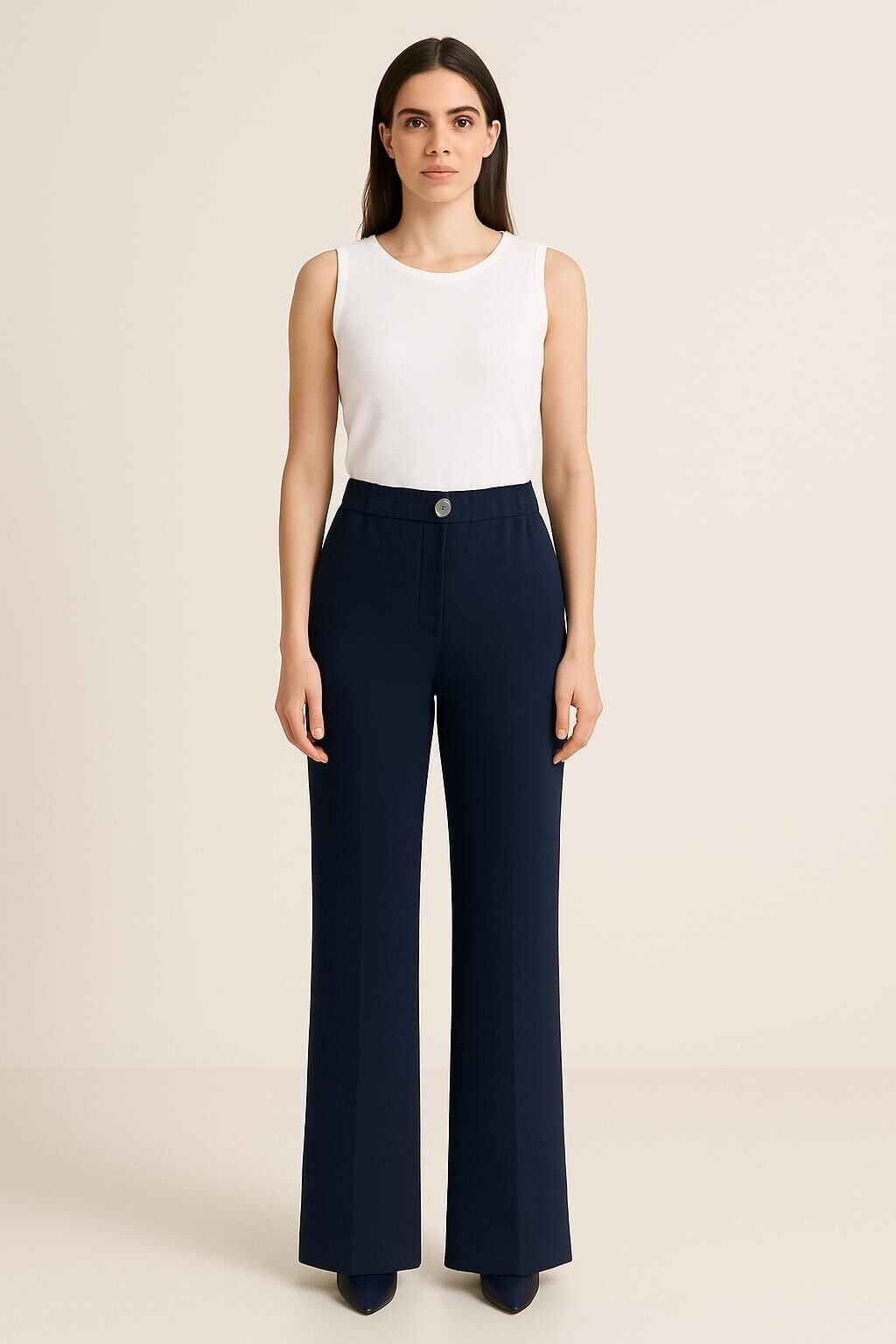 1408 SUZANNA BELİ YANDAN YARIM LASTİKLİ DÜZ KESİM PANTOLON #03-25#