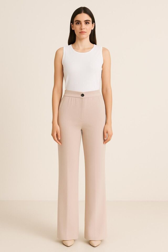 1408 SUZANNA BELİ YANDAN YARIM LASTİKLİ DÜZ KESİM PANTOLON #03-25#