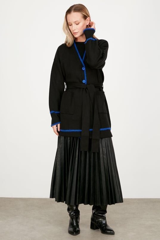 21420.1 ETEK VE KOL UCU CİZGİ DETAYLI TRİKO HIRKA QKS