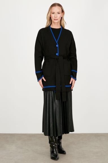 21420.1 ETEK VE KOL UCU CİZGİ DETAYLI TRİKO HIRKA QKS