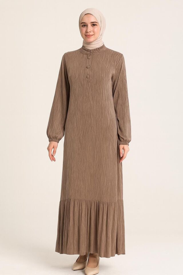 5015 KUPRA ELBİSE ÖNÜ YARIM DÜĞMELİ KOL UCU LASTİKLİ ALT KISIM FIRFIR DETAYLI KUPRA ELBİSE #04-25#