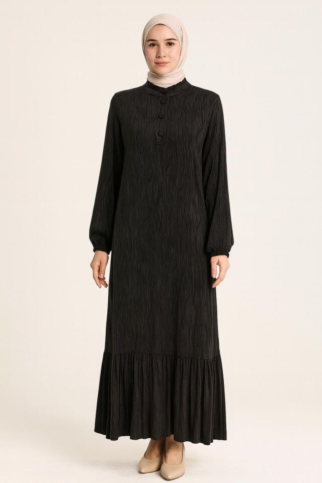 5015 KUPRA ELBİSE ÖNÜ YARIM DÜĞMELİ KOL UCU LASTİKLİ ALT KISIM FIRFIR DETAYLI KUPRA ELBİSE #04-25#