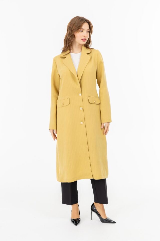 2124 KRUVAZE YAKA ÖNÜ DÜĞMELİ ÖNDEN CEPLİ ÇİZGİ DETAYLI KETEN KAP #05-25#