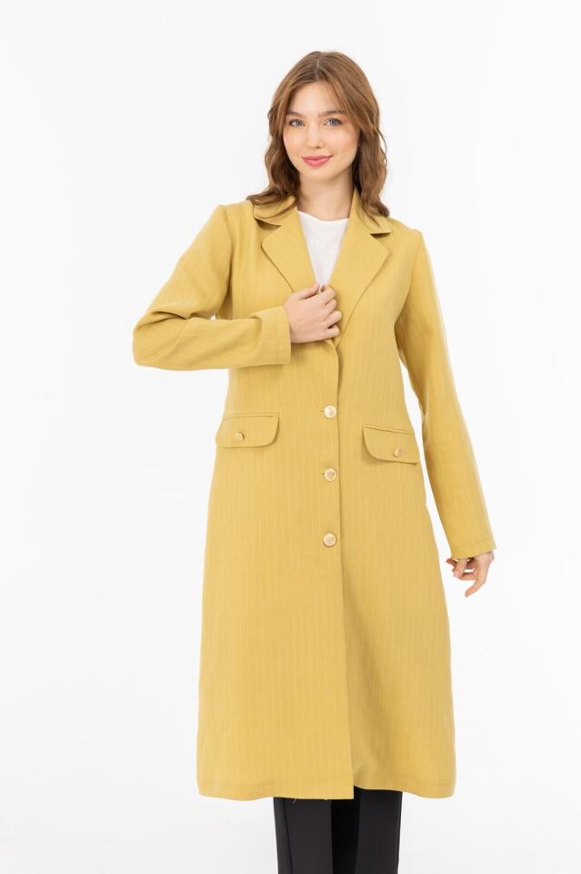 2124 KRUVAZE YAKA ÖNÜ DÜĞMELİ ÖNDEN CEPLİ ÇİZGİ DETAYLI KETEN KAP #05-25#