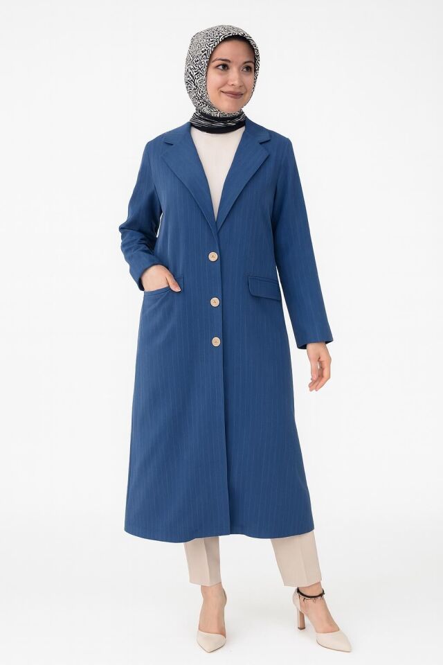 2124 KRUVAZE YAKA ÖNÜ DÜĞMELİ ÖNDEN CEPLİ ÇİZGİ DETAYLI KETEN KAP #05-25#