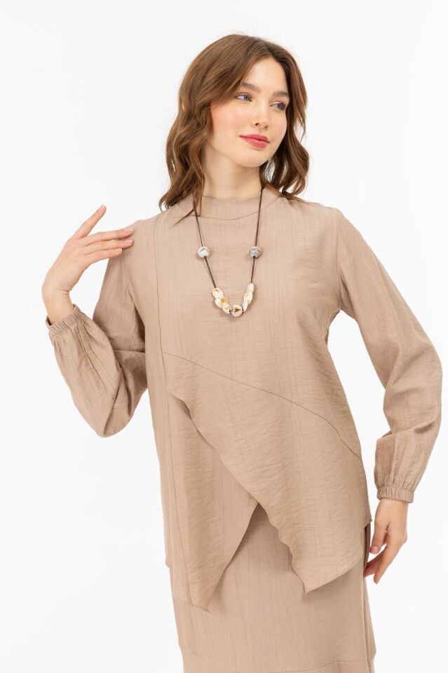 2062 KOL UCU LASTİKLİ ALT KISMI ASİMETRİK KESİM GÜNLÜK TUNİK #07-25#