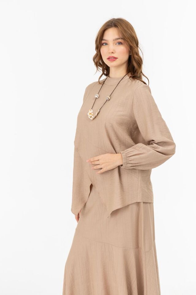 2062 KOL UCU LASTİKLİ ALT KISMI ASİMETRİK KESİM GÜNLÜK TUNİK #07-25#