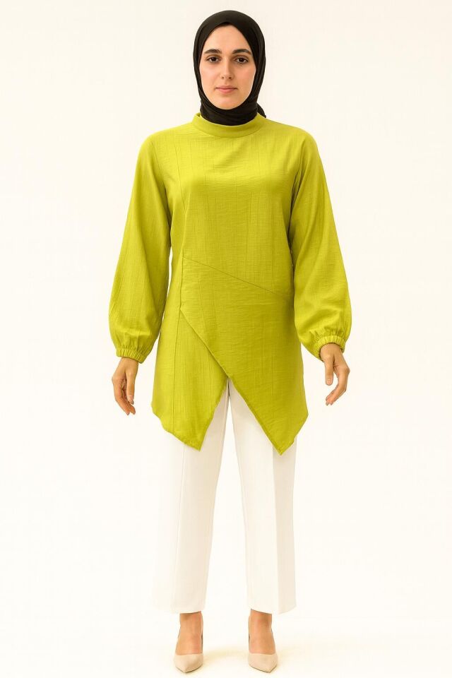 2062 KOL UCU LASTİKLİ ALT KISMI ASİMETRİK KESİM GÜNLÜK TUNİK #07-25#