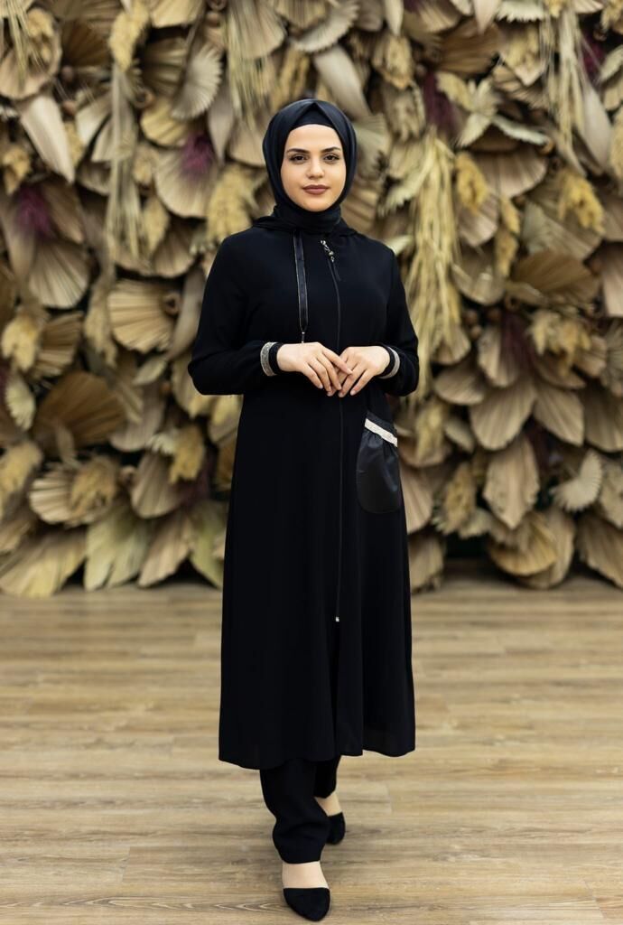 5130KOL UÇLARI VE CEBİ RİBANALI FERMURALI KAPÜŞONLU KAP  QYS  KAP #22-09#