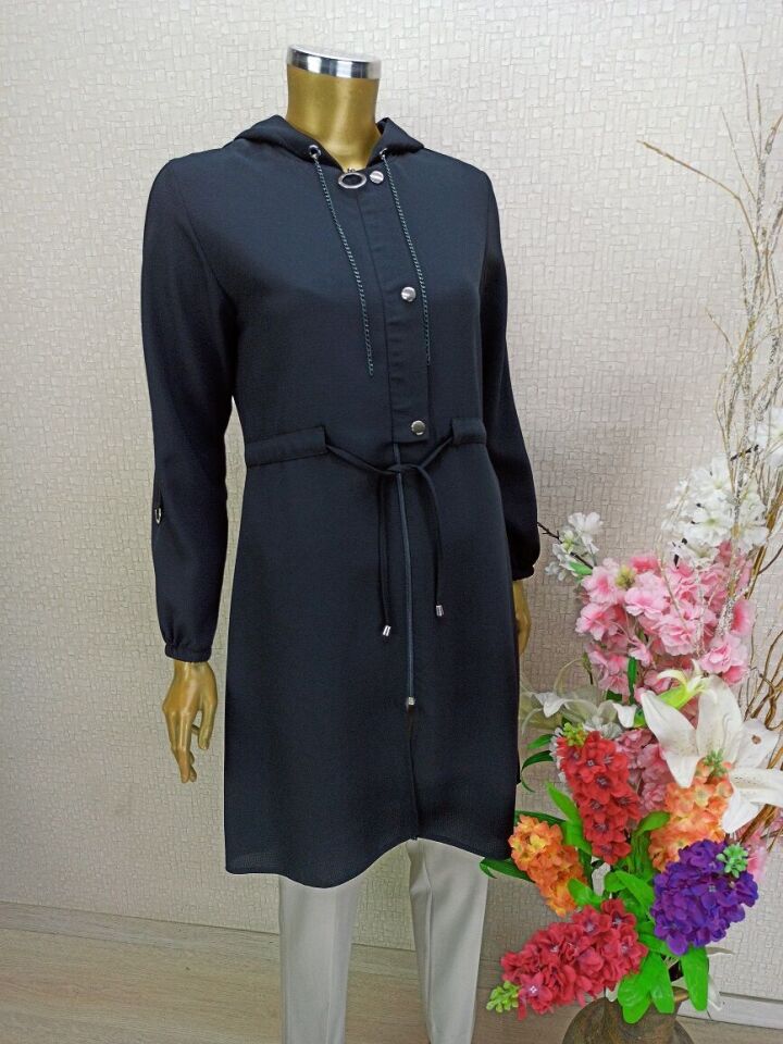 5147GİY ÇIK BELİ BAPLAMALI YAKASI ZİNCİR ÖNÜ DÜĞME DETAYLI KAPÜŞONLU KAP QYS KAP 5147 #22-09#