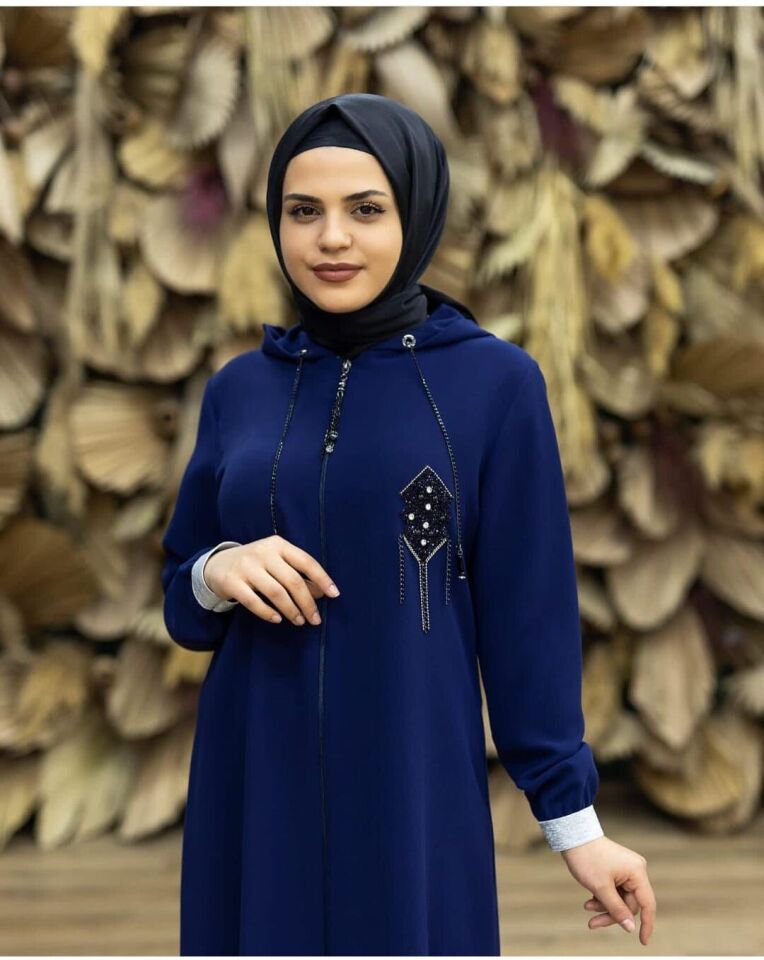 5127GÖĞSÜ TAŞ İŞLEMELİ YAKASI ZİNCİR DETAYLI KOLLARI TİBANALI FERMUARLI KAP QYS KAP  #22-09#