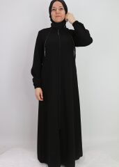 9001YAKASI ZİNCİR DETAYLI HAKİM YAKA FERMUARLI KREP KUMAŞ FERACE QYS 9001 FERACE #22-09#