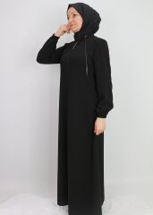 9001YAKASI ZİNCİR DETAYLI HAKİM YAKA FERMUARLI KREP KUMAŞ FERACE QYS 9001 FERACE #22-09#