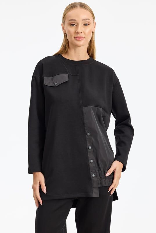 1956.01 ASİMETRİK KESİMLİ TEKNİK KUMAŞ KOMBİNLİ TAKIM QKS