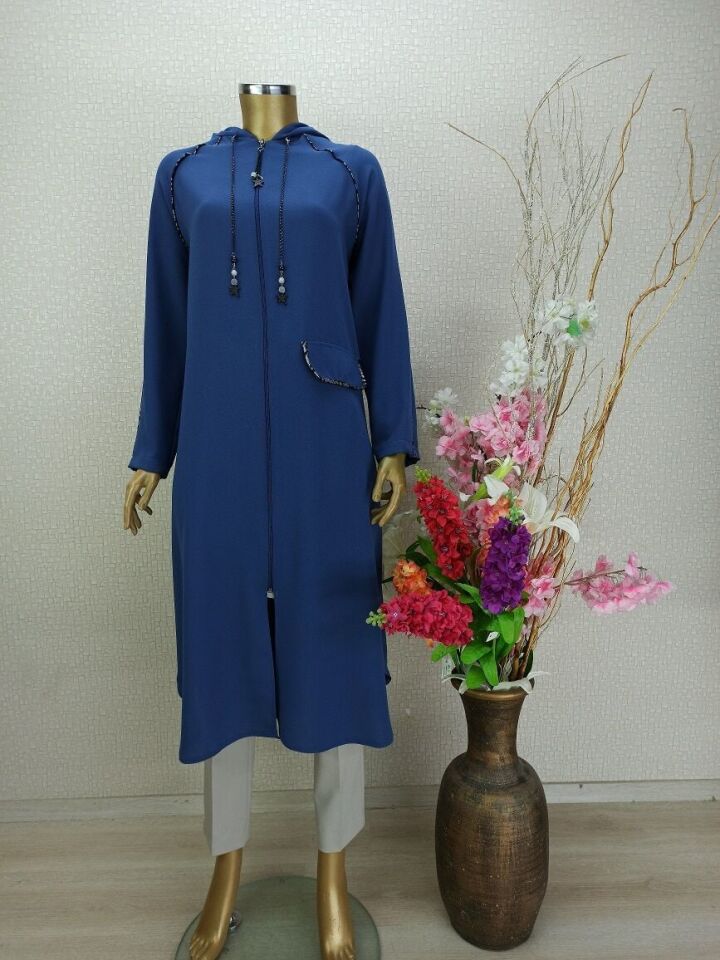 5151YAKASI ZİNCİR DETAYLI KOLLARI RİBANALI KAPÜŞONLU FERMUARLI KAP  QYS KAP 5151 #22-09#