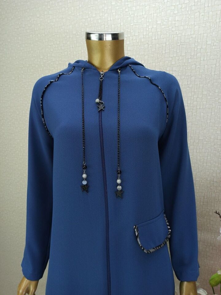 5151YAKASI ZİNCİR DETAYLI KOLLARI RİBANALI KAPÜŞONLU FERMUARLI KAP  QYS KAP 5151 #22-09#