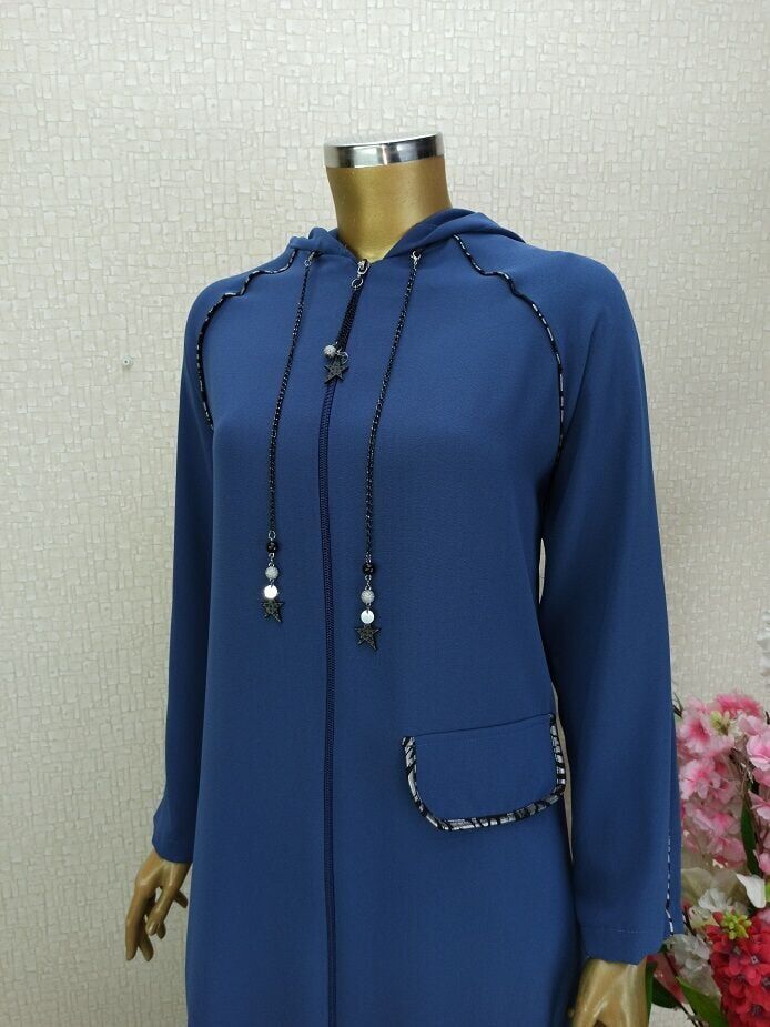 5151YAKASI ZİNCİR DETAYLI KOLLARI RİBANALI KAPÜŞONLU FERMUARLI KAP  QYS KAP 5151 #22-09#