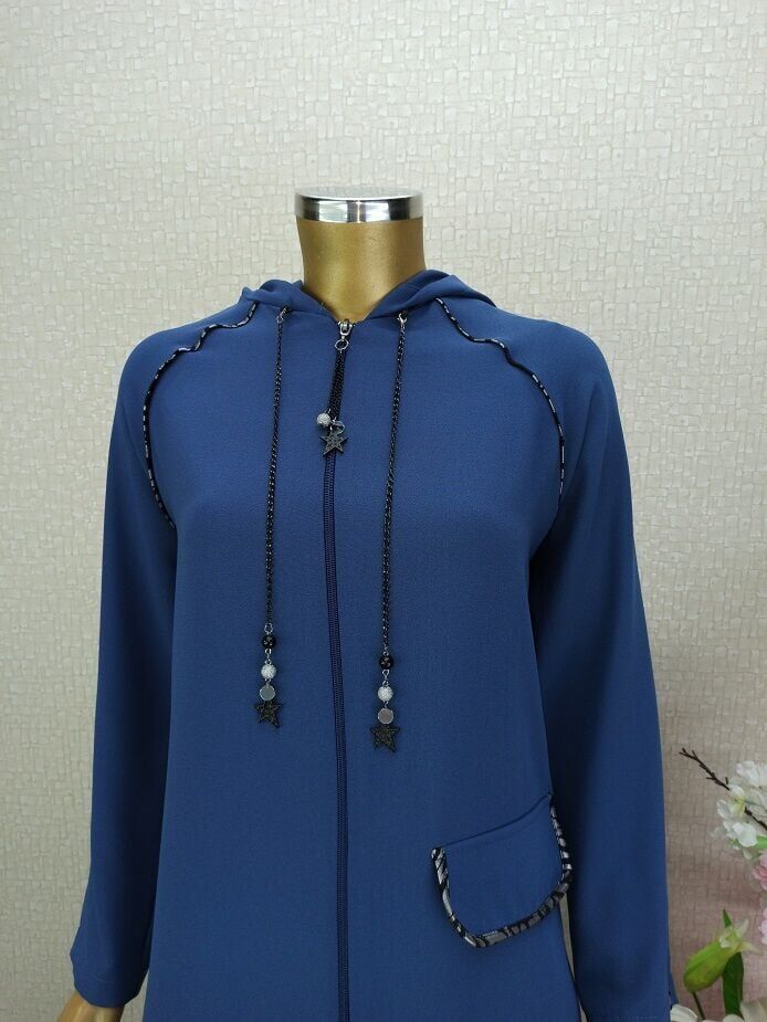 5151YAKASI ZİNCİR DETAYLI KOLLARI RİBANALI KAPÜŞONLU FERMUARLI KAP  QYS KAP 5151 #22-09#