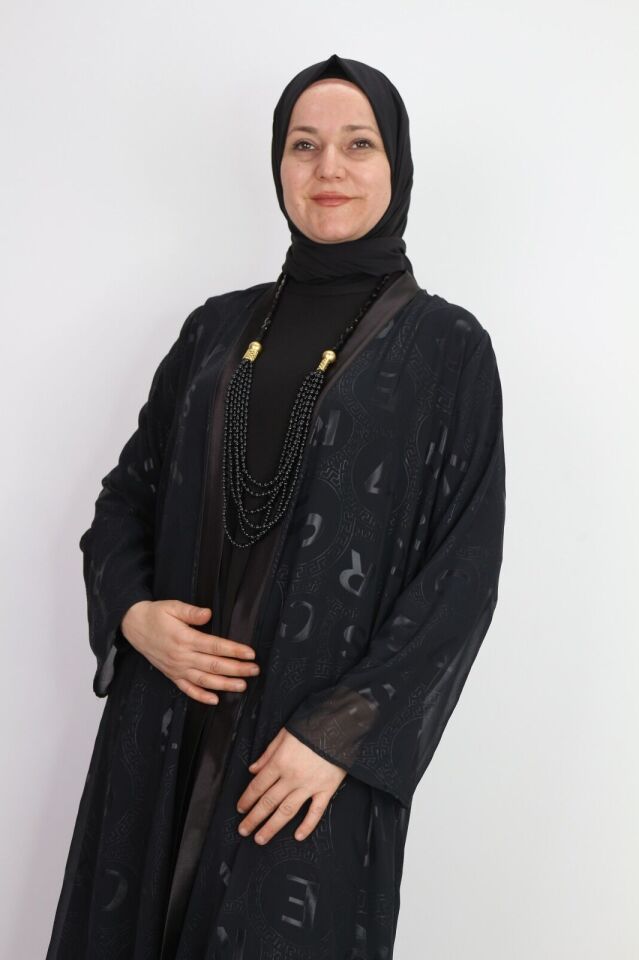 40976 İÇ BLUZ UZUN KOL SANDY KUMAŞ HIRKA HARF BASKILI YAKASI BOYDAN DETAYLI İKİLİ TAKIM 1 - SİYAH