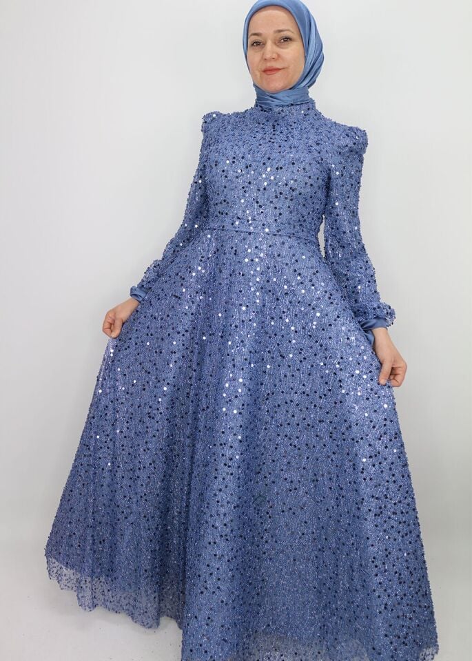 4457 ABİYE ELBİSE ÖNÜ VE ARKASI BOYDAN BONCUK İŞLEMELİ KOL UÇLARI KURDALE MİDİ BOY TASARIM ABİYE ELBİSE #24-010