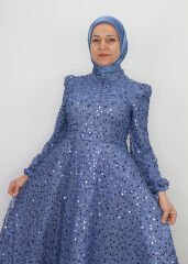 4457 ABİYE ELBİSE ÖNÜ VE ARKASI BOYDAN BONCUK İŞLEMELİ KOL UÇLARI KURDALE MİDİ BOY TASARIM ABİYE ELBİSE #24-010