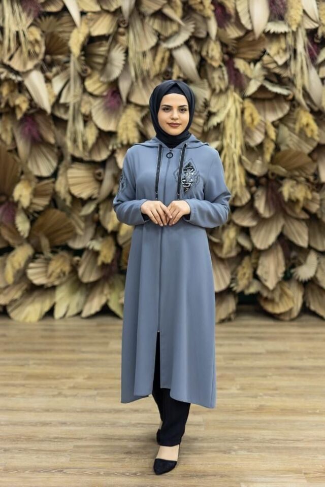 5133GÖĞSÜ VE KOLLAIR TAŞ İŞLEMELİ KAPÜŞONLU FERMUARLI KAP QYS KAP 5133 #22-09#