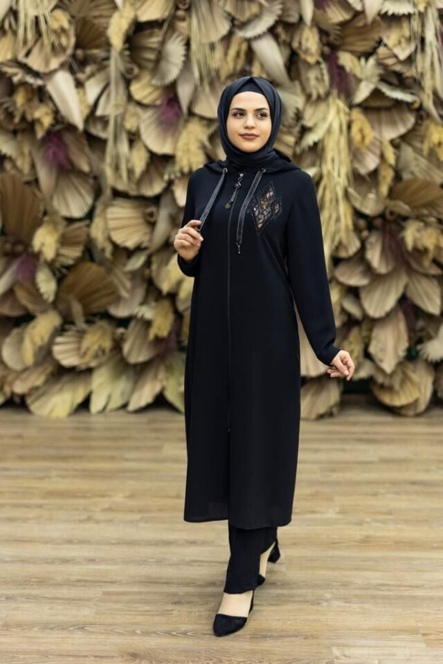 5133GÖĞSÜ VE KOLLAIR TAŞ İŞLEMELİ KAPÜŞONLU FERMUARLI KAP QYS KAP 5133 #22-09#