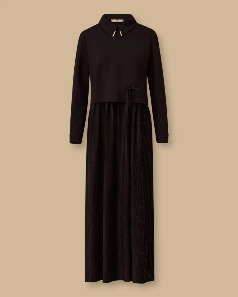 1025 BEL BAĞCIKLI ÇİFT KUMAŞLI ELBİSE 10002521311025 #11-25#