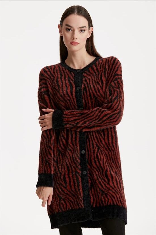 21283 ZEBRA DESENLİ TRİKO HIRKA 1 - TABA