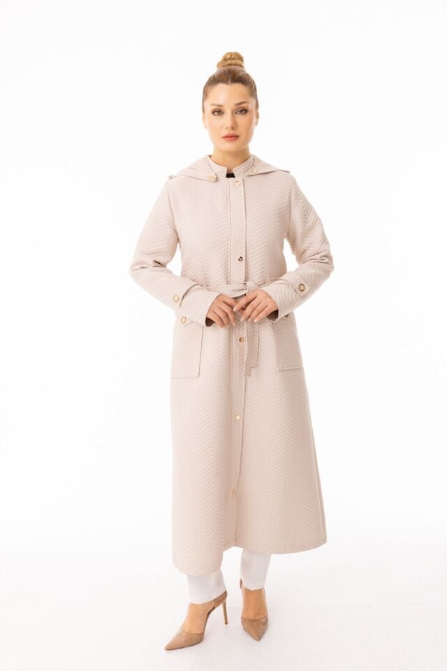 5585 ÖNÜ FERMUARLI ÇITÇIT DETAYLI BELİ BAĞLAMALI BALIK SIRTI  KAPİTONE FERACE