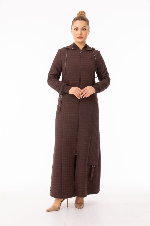 5589 BOYDAN FERMUARLI KOL UCU VE YAKASI TRİKO LASTİK DETAYLI KAPİŞONLUYENİ KUTU DESEN  KAPİTONE FERACE#26#