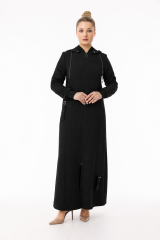 5589 BOYDAN FERMUARLI KOL UCU VE YAKASI TRİKO LASTİK DETAYLI KAPİŞONLUYENİ KUTU DESEN  KAPİTONE FERACE#26#