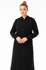 5589 BOYDAN FERMUARLI KOL UCU VE YAKASI TRİKO LASTİK DETAYLI KAPİŞONLUYENİ KUTU DESEN  KAPİTONE FERACE#26#