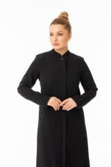 5603 ÖNDEN GİZLİ DÜĞMELİ FERMUARLI OMZU VE ÖN KISMI DAMLA DESENV TAŞ DETAYLI KREP FERACE#26#