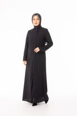 5603 ÖNDEN GİZLİ DÜĞMELİ FERMUARLI OMZU VE ÖN KISMI DAMLA DESENV TAŞ DETAYLI KREP FERACE#26#