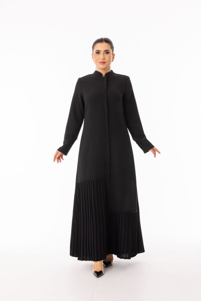 5608 ALT KISIM PLİSE DETAYLI ÖNÜ VE KOL UCU TAŞ DETAYLI ARABİYELİ  KREP FERACE#26#