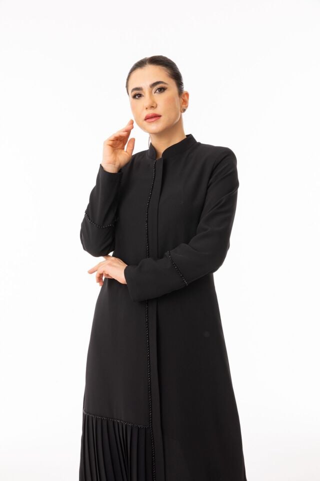 5608 ALT KISIM PLİSE DETAYLI ÖNÜ VE KOL UCU TAŞ DETAYLI ARABİYELİ  KREP FERACE#26#