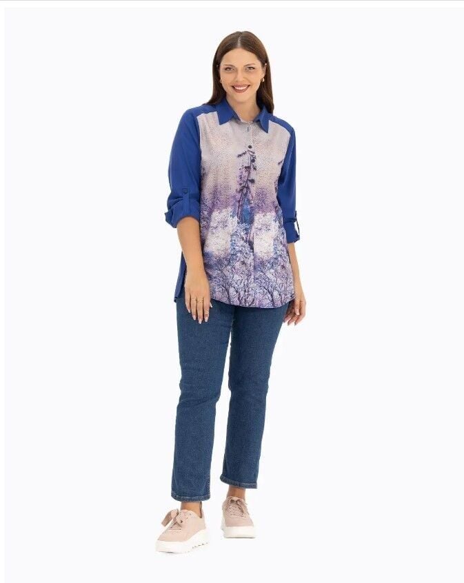 BÜYÜK BEDEN ÖNÜ DESENLİ GÖMLEK  QKS 221201007 GÜNLÜK GÖMLEK #22-09#