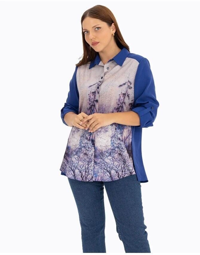 BÜYÜK BEDEN ÖNÜ DESENLİ GÖMLEK  QKS 221201007 GÜNLÜK GÖMLEK #22-09#