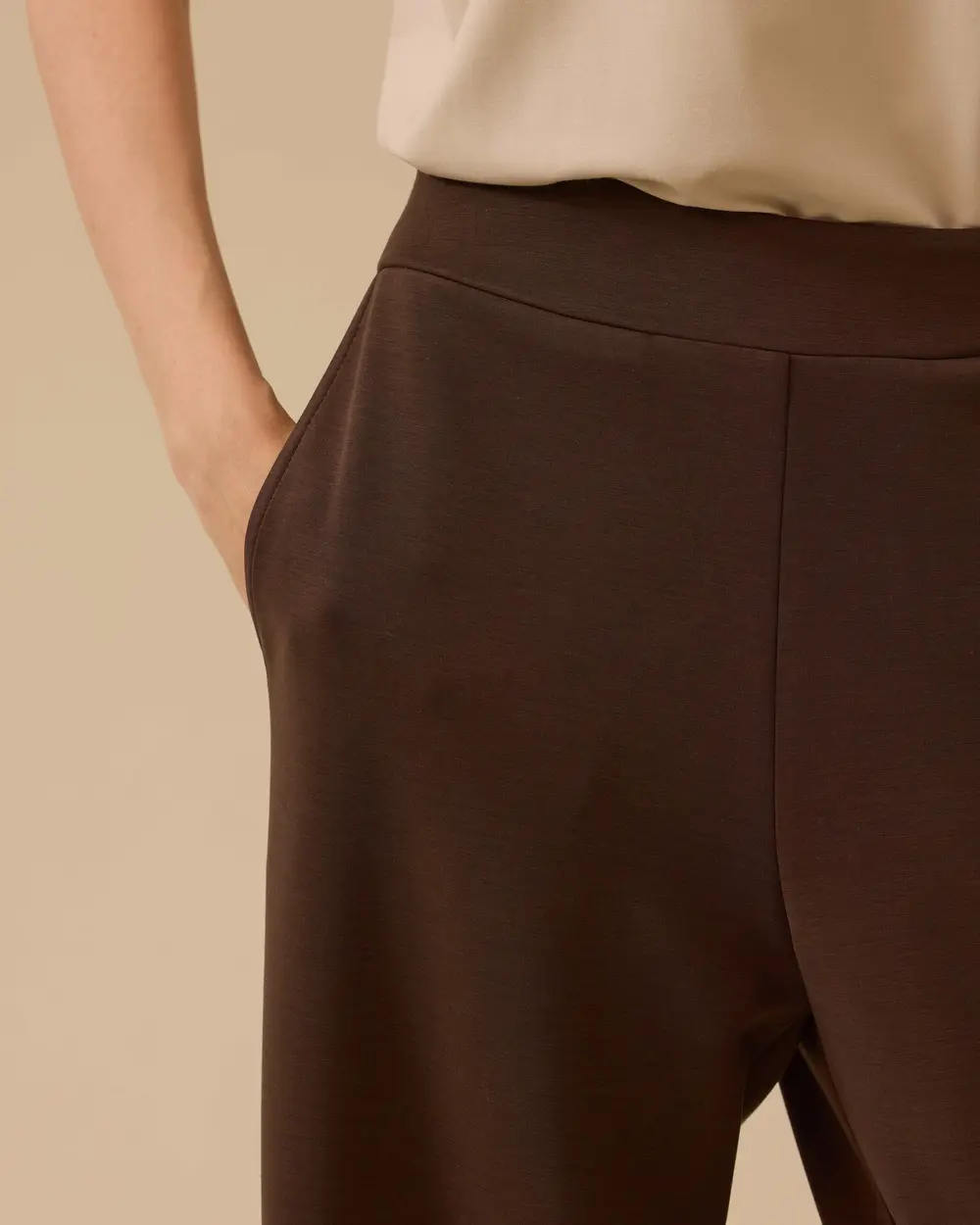 1032 CEP DETAYLI BELİ YARIM LASTİKLİ MODAL KUMAŞ GÜNLÜK PANTOLON 10002521011032 #12-25#