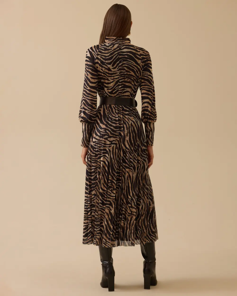 10016 DEGAJE YAKA ESNEK KUMAŞ BELİ LASTİKLİ ELBİSE 10002521310016 #12-25#