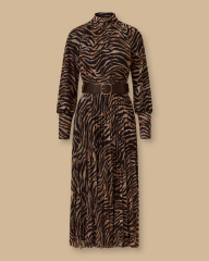 10016 DEGAJE YAKA ESNEK KUMAŞ BELİ LASTİKLİ ELBİSE 10002521310016 #12-25#