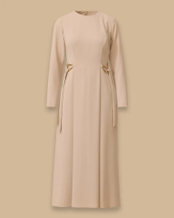 1004 BELDEN BÜZGÜ DETAYLI ARKASI FERMUARLI KREP ELBİSE 10002521311004 #12-25#