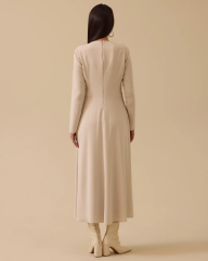 1004 BELDEN BÜZGÜ DETAYLI ARKASI FERMUARLI KREP ELBİSE 10002521311004 #12-25#