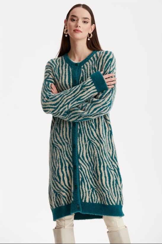 21283 ZEBRA DESENLİ TRİKO HIRKA 2 - ZÜMRÜT YEŞİLİ
