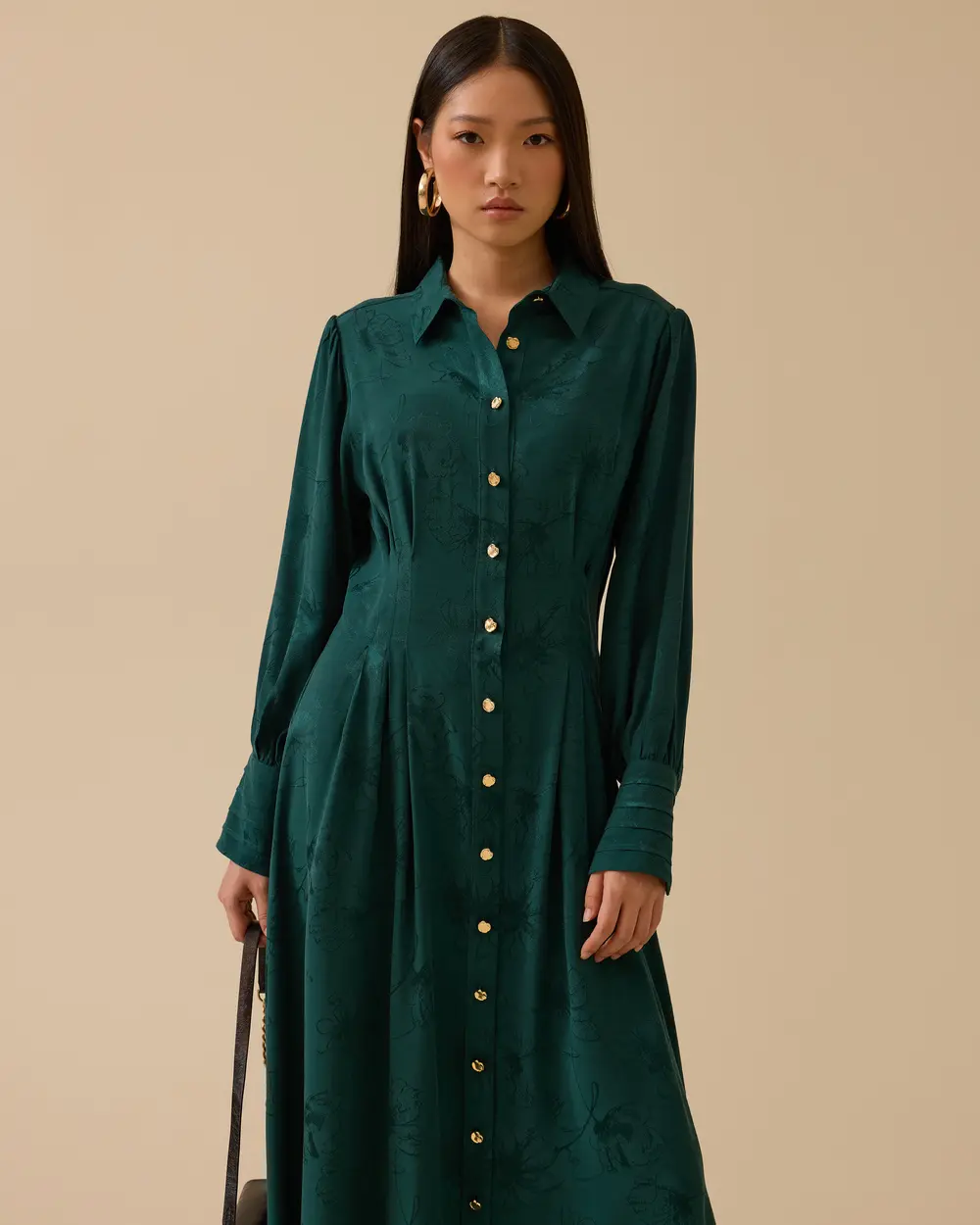 1008 BELDEN BÜZGÜLÜ KOLU MANŞETLİ JAKAR ELBİSE 10002521311008 #12-25#