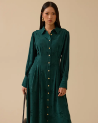 1008 BELDEN BÜZGÜLÜ KOLU MANŞETLİ JAKAR ELBİSE 10002521311008 #12-25#